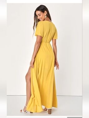 Lulu's Much Obliged Golden Yellow Wrap Maxi Dress Size Medium